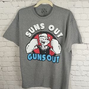 Gray Popeye Graphic BodybuilderTee Large